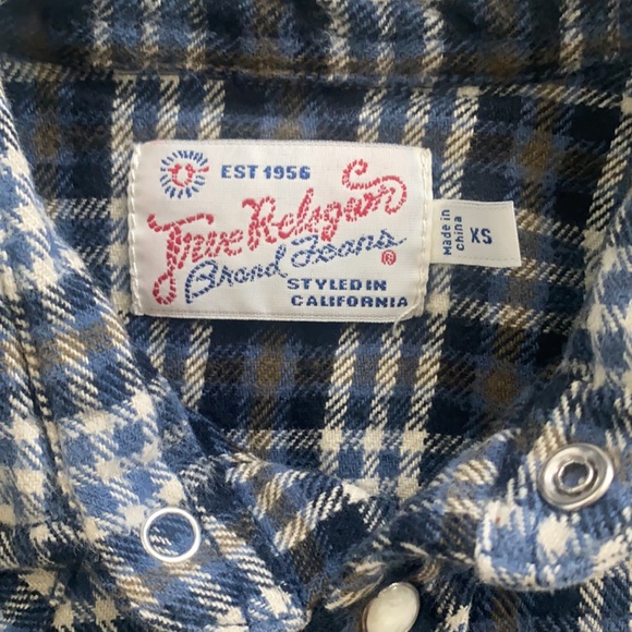 True Religion kids plaid shacket blue and Grey XS button down Long sleeve shirt - Picture 2 of 5